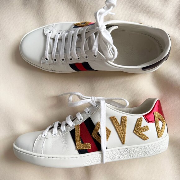 Gucci "Ace" Loved Sneakers in White, size 38 (Fits roomy, like an 8.5) - Picture 11 of 12
